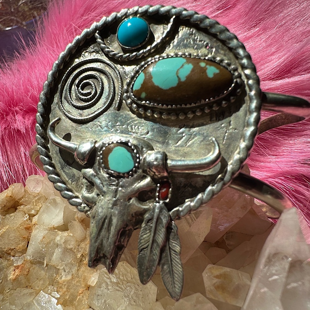 Silver 925 XL turquoise skull western cuff